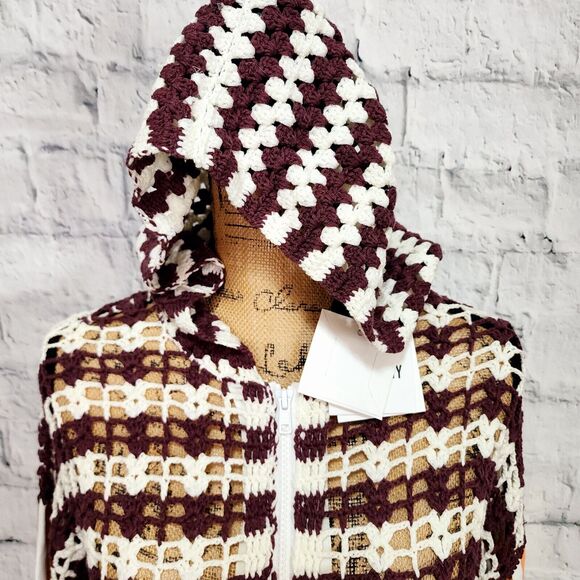 Opening Ceremony striped crochet hoodie Sweater Sz XS/S long sleeve A38c - Picture 2 of 5